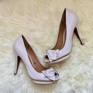 Beautiful Bow Peep Toe Stradivarius Formal Nude Neutral High Heels Sz 6.5
